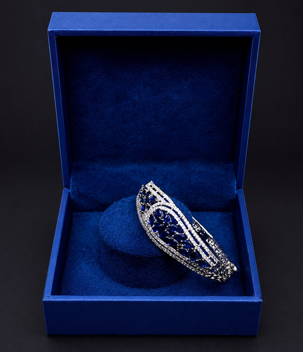 ALOMIQ Royal Sapphire Marquise CZ Bracelet – Silver Plated Luxury Statement Bracelet for Women