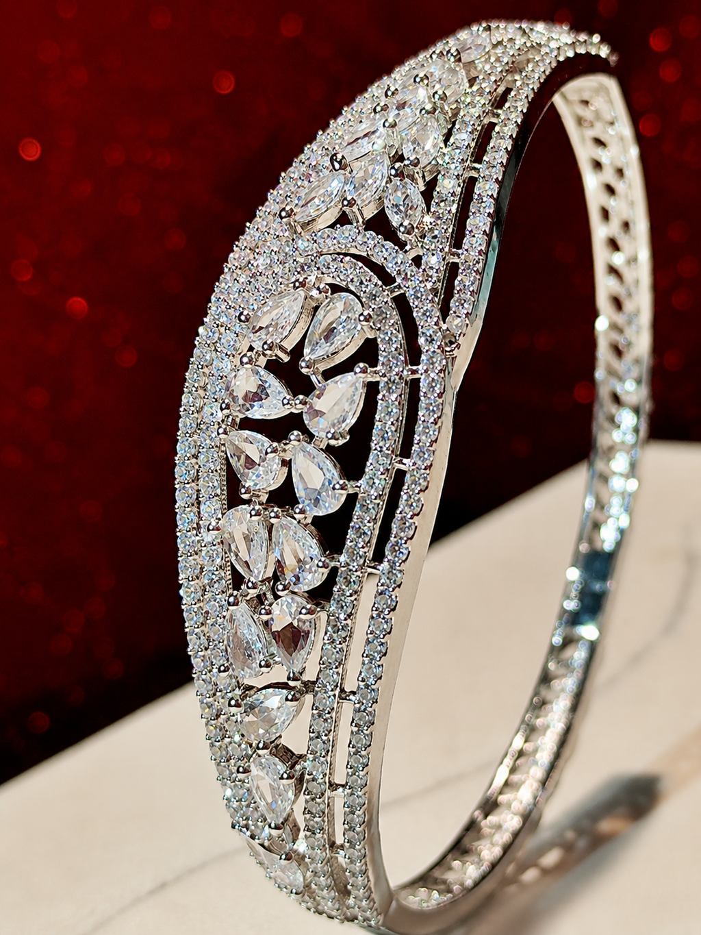 ALOMIQ Silver-Plated 3A CZ Floral Bracelet for Women | White Cubic Zirconia | Brass Base