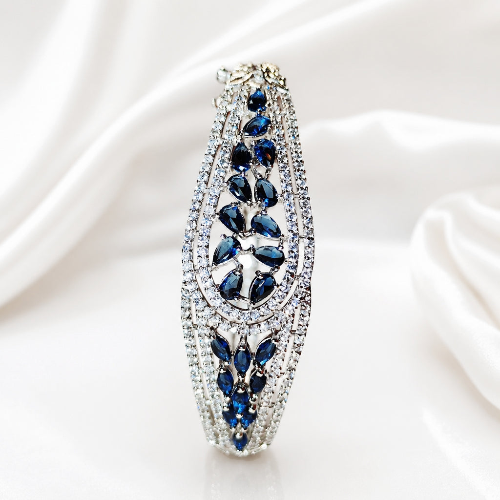 ALOMIQ Royal Sapphire Marquise CZ Bracelet – Silver Plated Luxury Statement Bracelet for Women