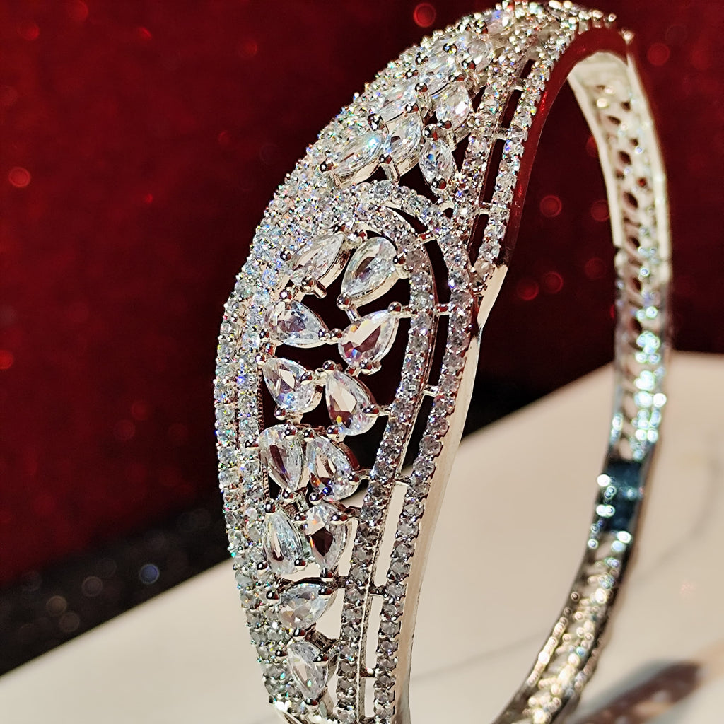 ALOMIQ Silver-Plated 3A CZ Floral Bracelet for Women | White Cubic Zirconia | Brass Base