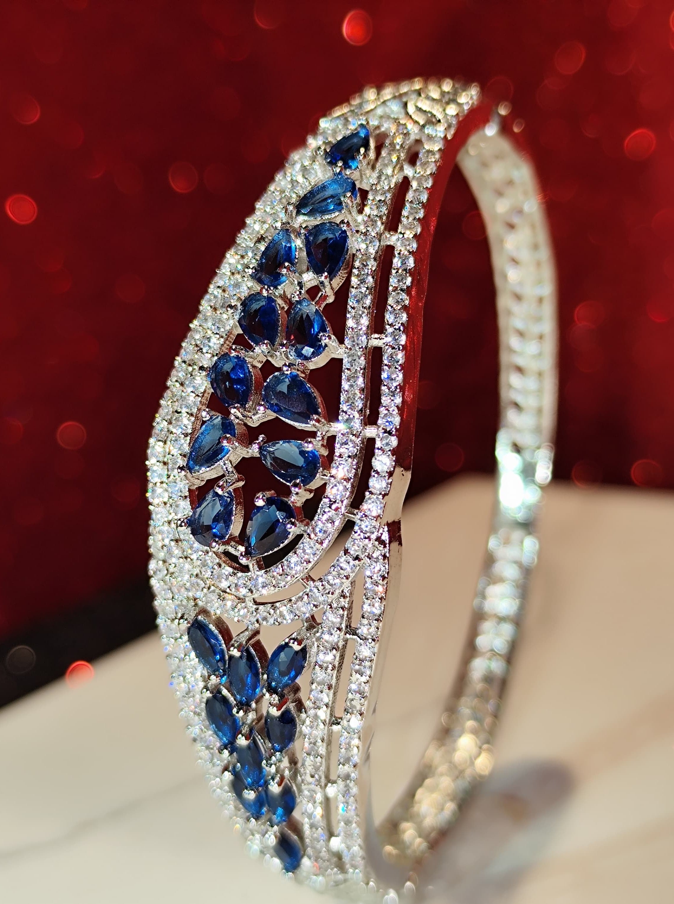 ALOMIQ Royal Sapphire Marquise CZ Bracelet – Silver Plated Luxury Statement Bracelet for Women