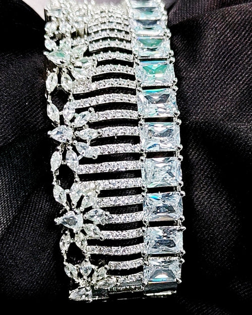 ALOMIQ 6A Grade American Diamond (CZ) Silver-Plated Tennis Bracelet for Women | Luxury White CZ Bracelet | Brass Party Wear Jewellery
