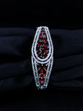 ALOMIQ Ruby Red American Diamond (CZ) Silver-Plated Bracelet for Women | 3A CZ Floral Bracelet | Brass Fashion Jewellery