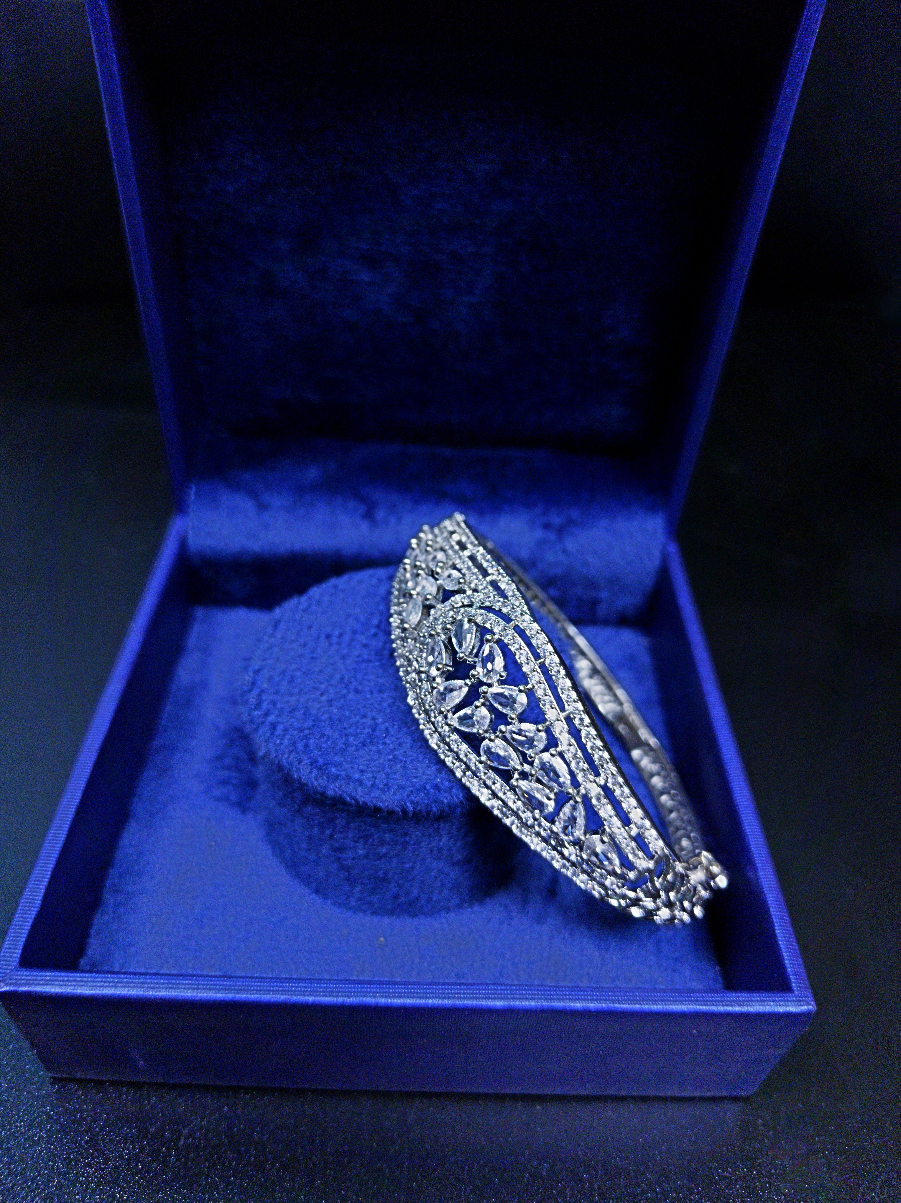 ALOMIQ Silver-Plated 3A CZ Floral Bracelet for Women | White Cubic Zirconia | Brass Base
