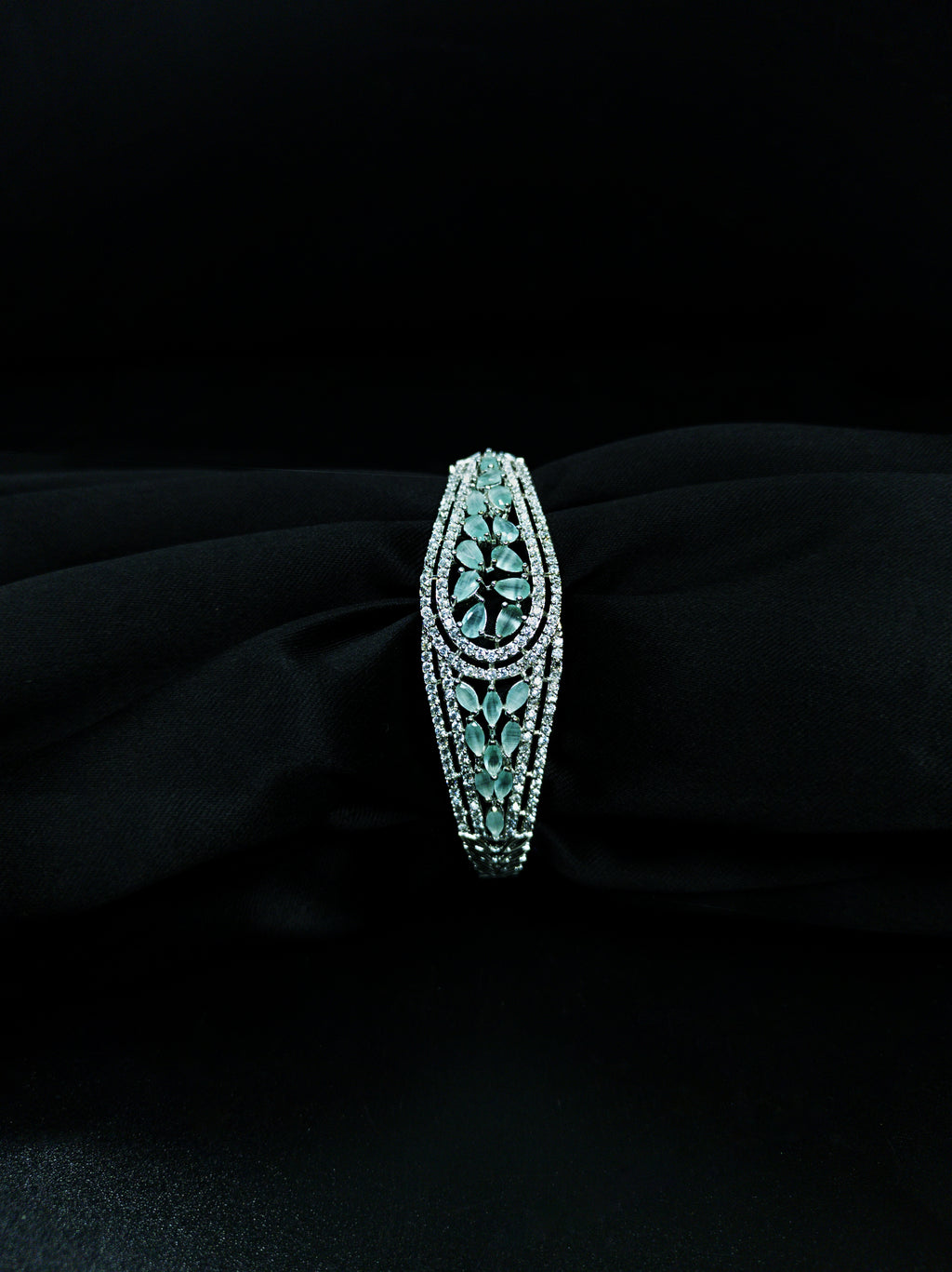 ALOMIQ Aqua Blue American Diamond (CZ) Silver-Plated Bracelet for Women | 3A CZ Floral Bracelet | Brass Base