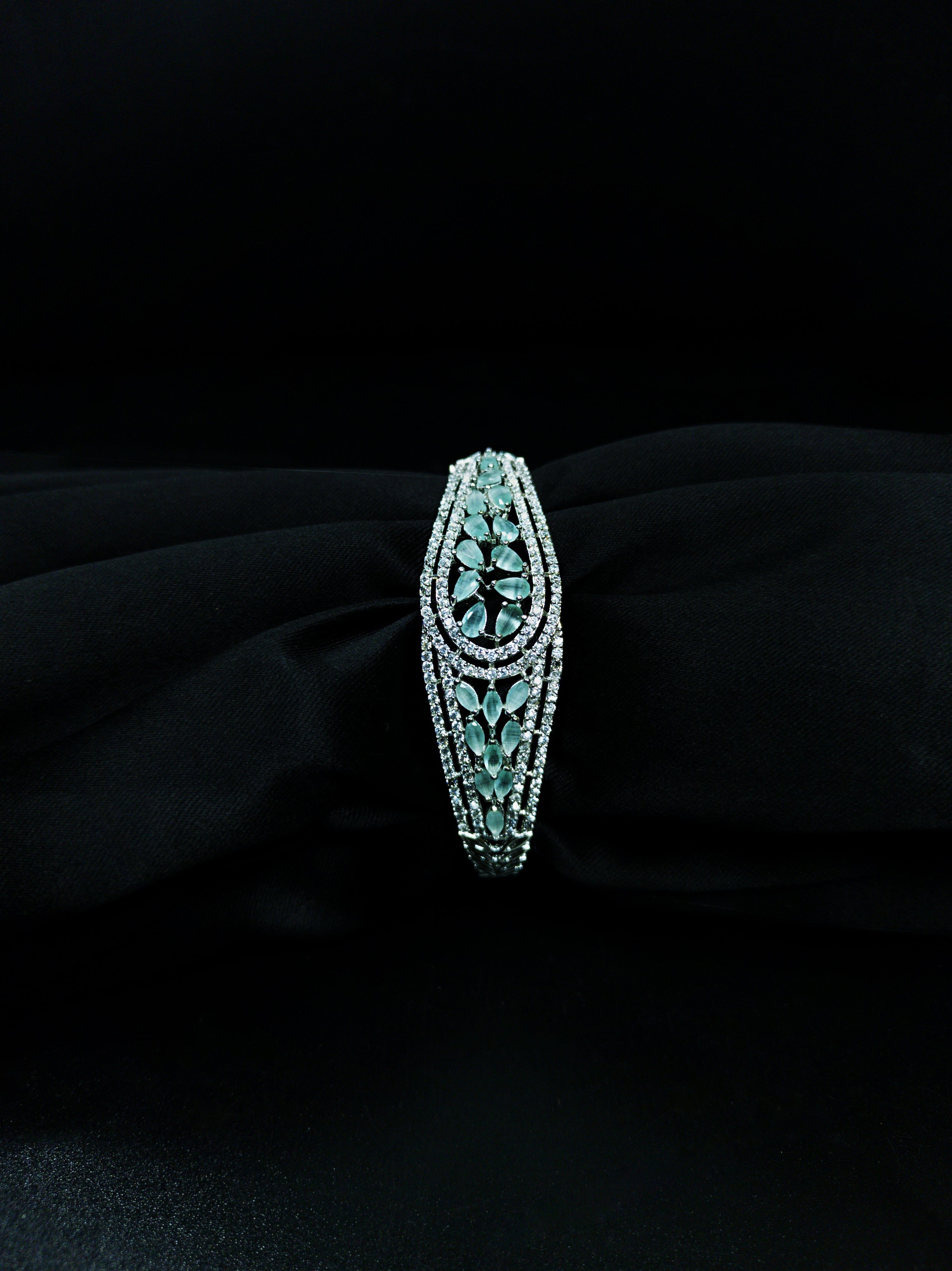 ALOMIQ Aqua Blue American Diamond (CZ) Silver-Plated Bracelet for Women | 3A CZ Floral Bracelet | Brass Base