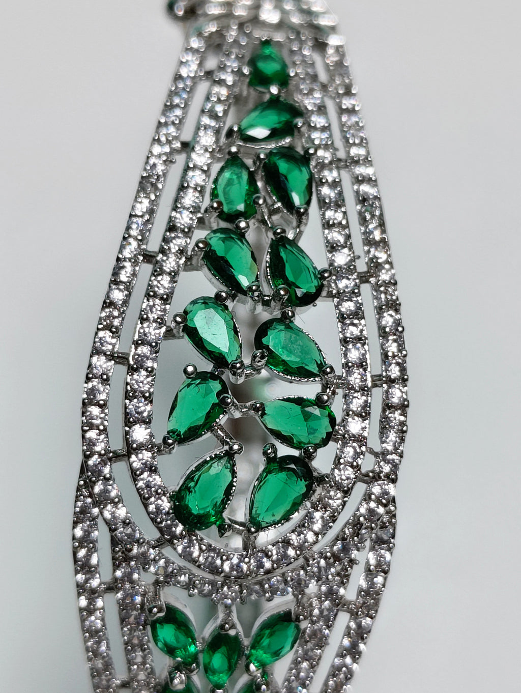 ALOMIQ Silver-Plated Green 3A CZ Floral Bracelet for Women | Brass Base | Emerald Green Cubic Zirconia