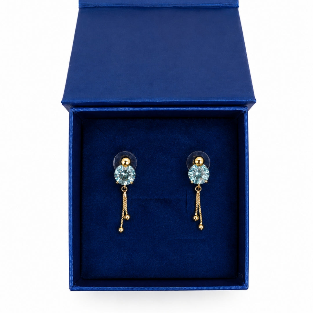 ALOMIQ Royal Solitaire Crystal Tassel Earrings | Elegant Party Wear Earrings
