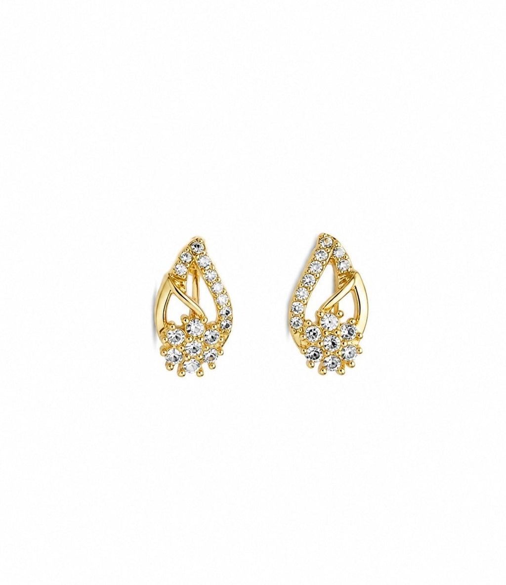 ALOMIQ Luxury Crystal Floral Stud Earrings for Women | Gold Plated Designer Earrings