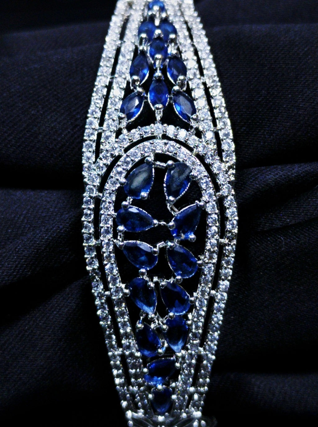 ALOMIQ Royal Sapphire Marquise CZ Bracelet – Silver Plated Luxury Statement Bracelet for Women