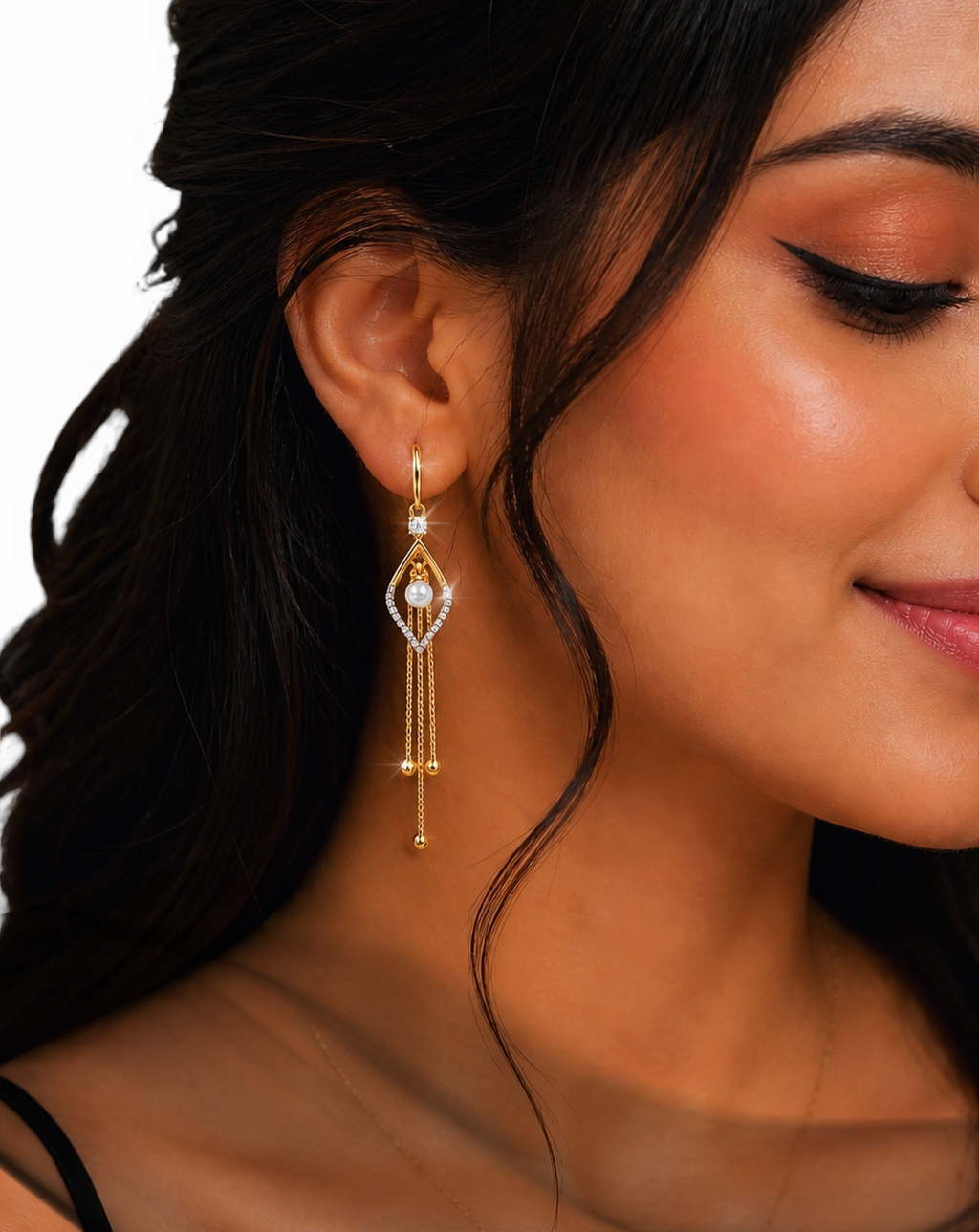 Royal Pearl Tassel Earrings – Elegant Gold Plated Long Drop Earrings