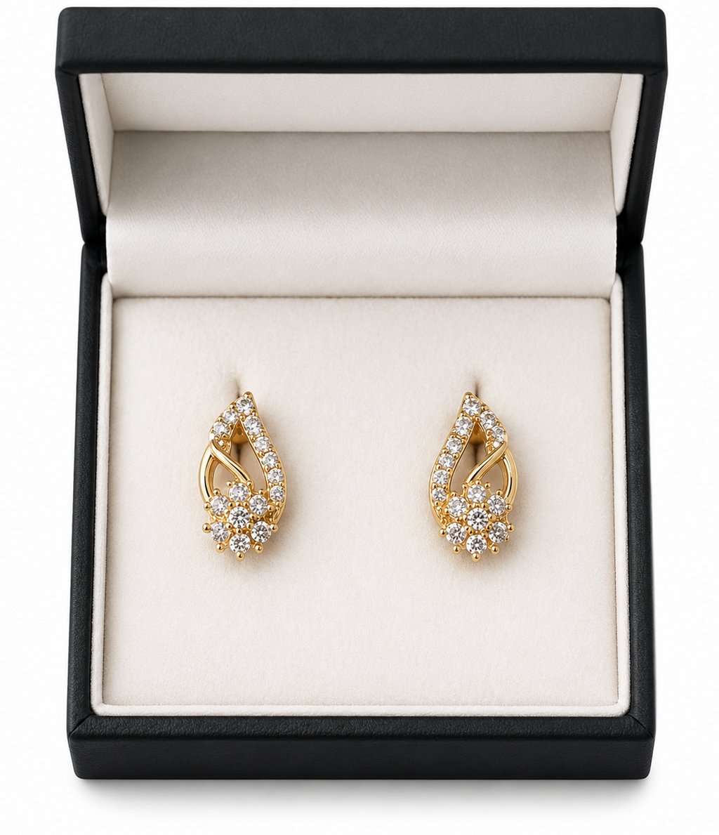 ALOMIQ Luxury Crystal Floral Stud Earrings for Women | Gold Plated Designer Earrings