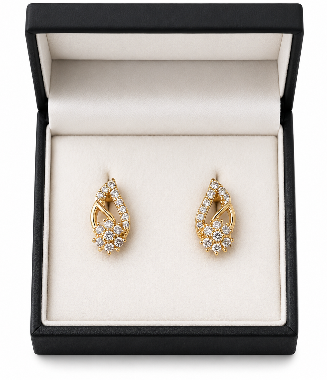 ALOMIQ Luxury Crystal Floral Stud Earrings for Women | Gold Plated Designer Earrings