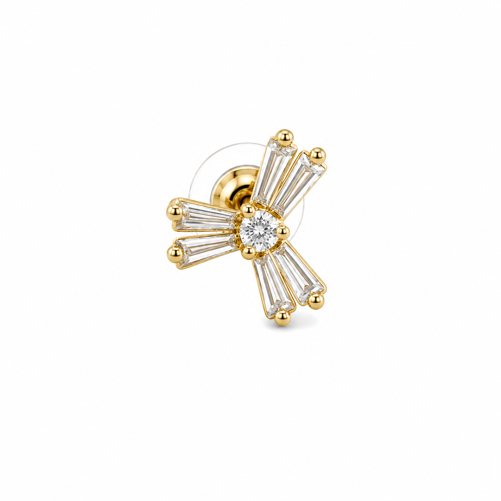 Gold Plated Crystal Ear Stud | Elegant Geometric Ear Drop for Women & Girls
