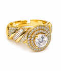 Luxury Gold Plated Adjustable CZ Diamond Ring for Women | Premium American Diamond Statement Ring | Party Wear Wedding Jewelry