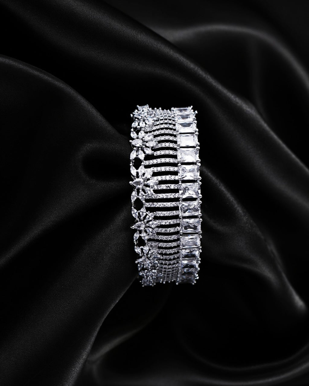 ALOMIQ 6A Grade American Diamond (CZ) Silver-Plated Tennis Bracelet for Women | Luxury White CZ Bracelet | Brass Party Wear Jewellery