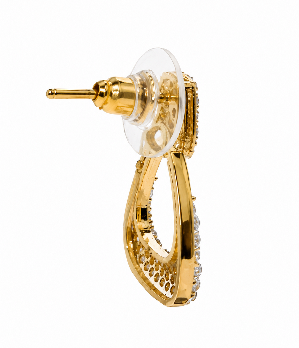 ALOMIQ Luxury Crystal Geometric Stud Earrings for Women | Gold Plated Designer Earrings