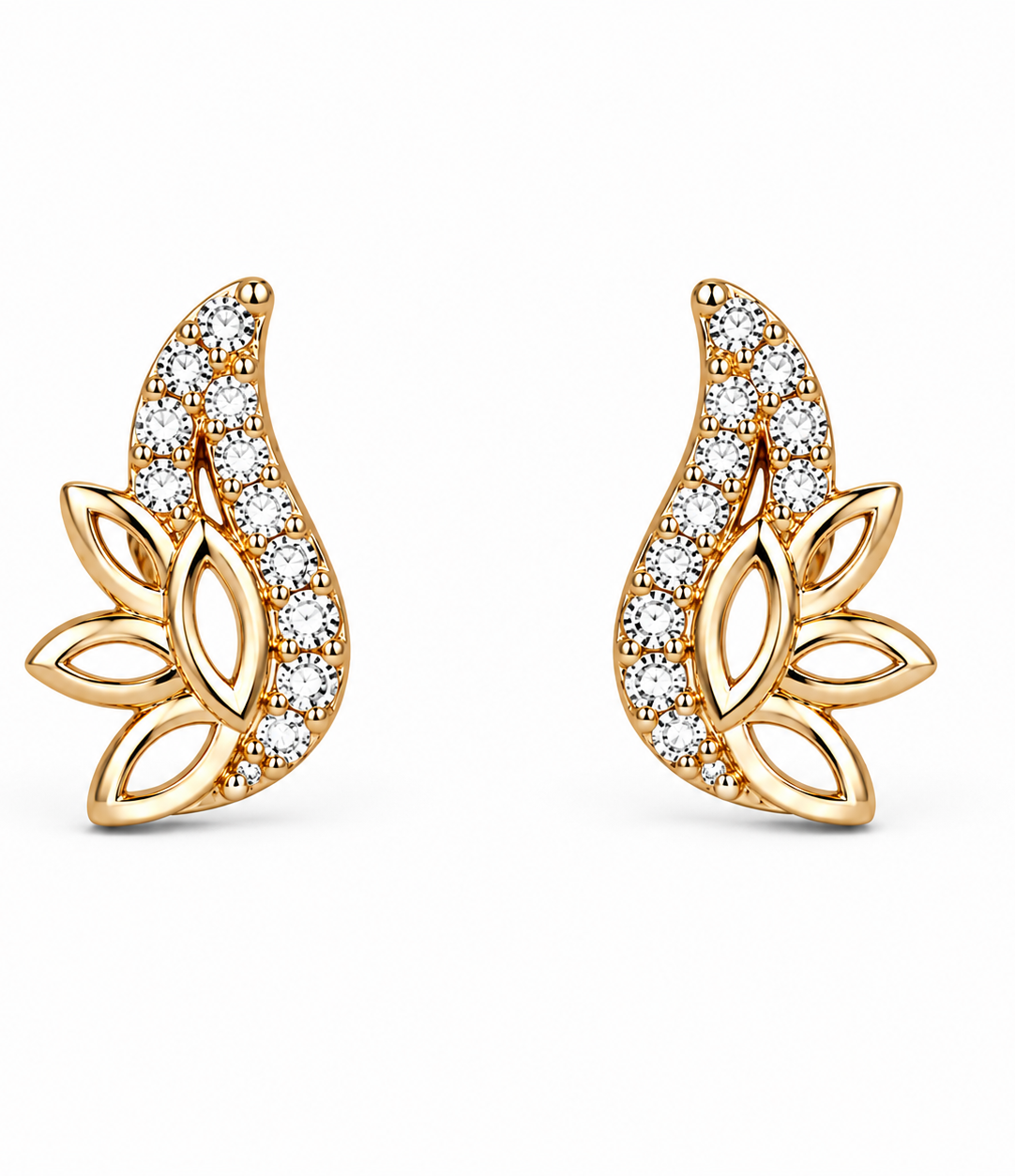 ALOMIQ Luxury Crystal Floral Stud Earrings for Women | Gold Plated Designer Earrings