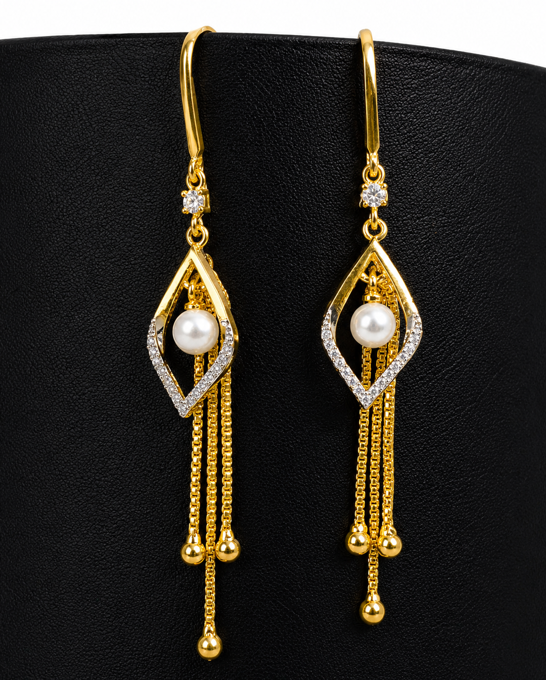 Royal Pearl Tassel Earrings – Elegant Gold Plated Long Drop Earrings