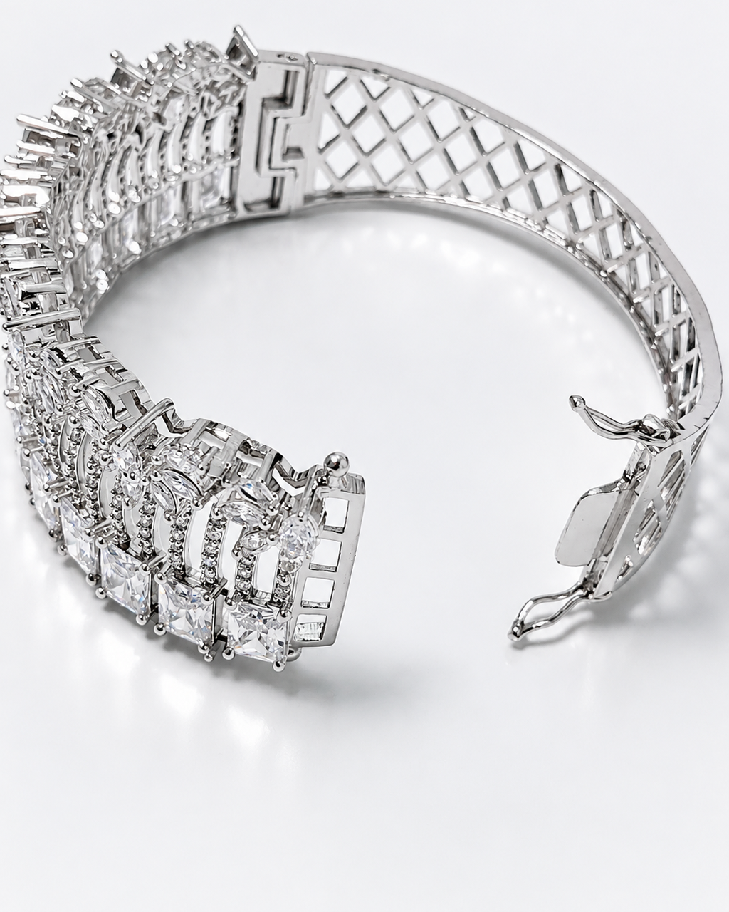 ALOMIQ 6A Grade American Diamond (CZ) Silver-Plated Tennis Bracelet for Women | Luxury White CZ Bracelet | Brass Party Wear Jewellery