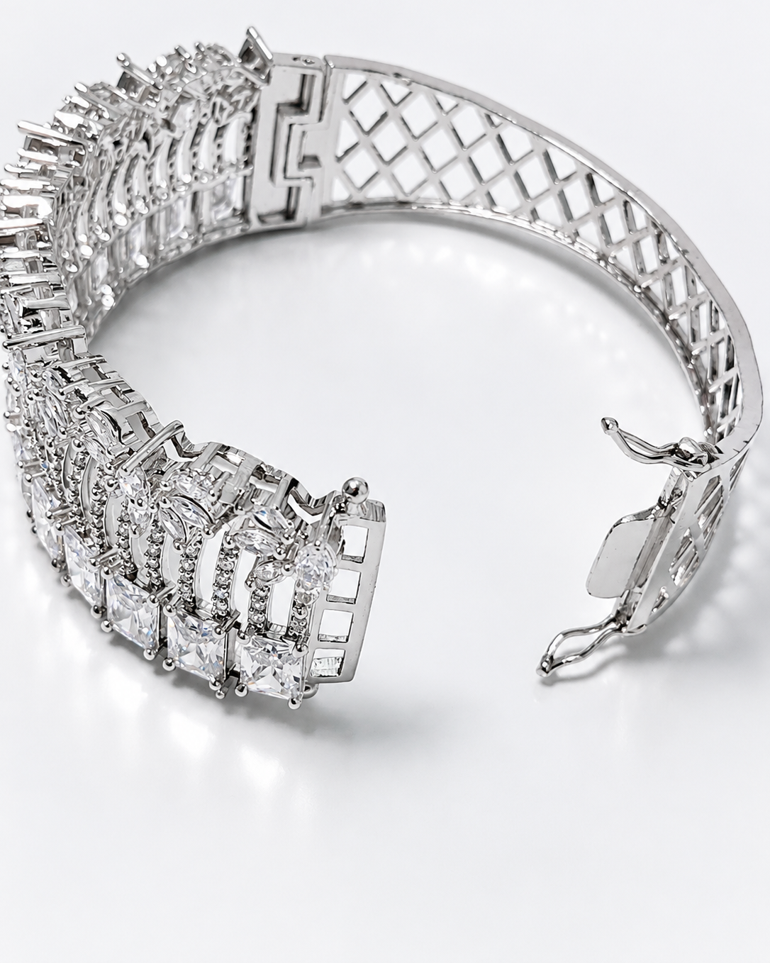 ALOMIQ 6A Grade American Diamond (CZ) Silver-Plated Tennis Bracelet for Women | Luxury White CZ Bracelet | Brass Party Wear Jewellery