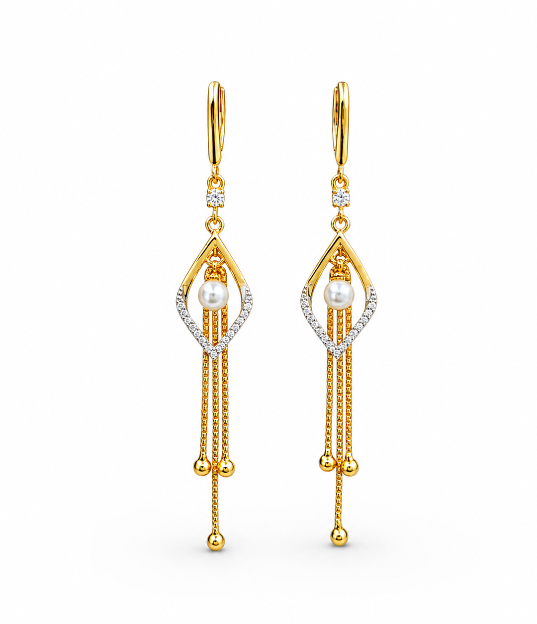 Royal Pearl Tassel Earrings – Elegant Gold Plated Long Drop Earrings