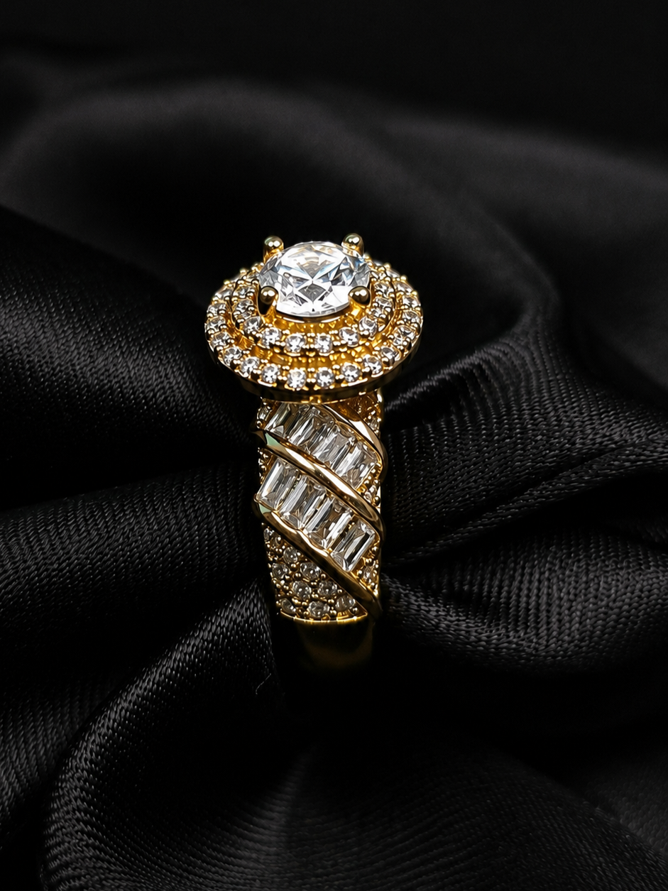 Luxury Gold Plated Adjustable CZ Diamond Ring for Women | Premium American Diamond Statement Ring | Party Wear Wedding Jewelry